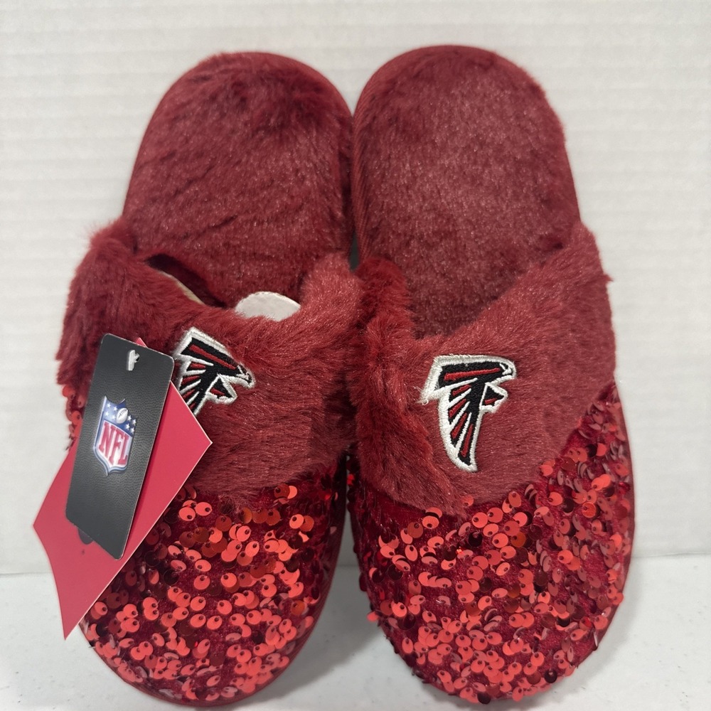 FOCO Atlanta Falcons  Red Sequin Bedroom Shoes Slippers NFL S woman's NWT